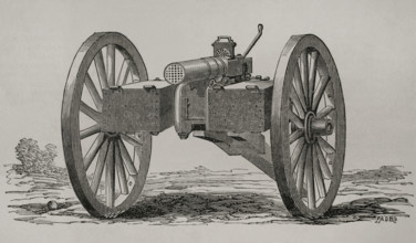 Christophe-Montigny Mitrailleuse - Hand-crank operated, front view, 1870.  Creator: Tomas Padro Pedret.