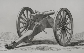 Christophe-Montigny Mitrailleuse - Hand-crank operated, back view, 1870. Creator: Unknown.