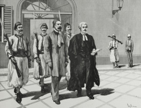 Urabi and the Honourable Mark Napier on their way from the prison to the Court...Cairo, 3 Dec 1882. Creator: Tomás Carlos Capuz.
