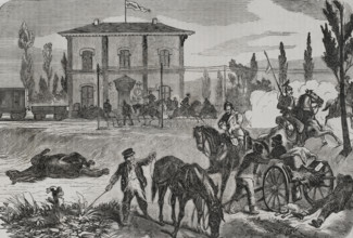 Franco-Prussian War (1870-1871): The Germans at Courcelles, according to a sketch by O. Fikentscher. Creator: Unknown.