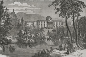 General view of Wilhelmshöhe Palace, at the Prussian city of Kassel, 1870.  Creator: Tomás Carlos Capuz.