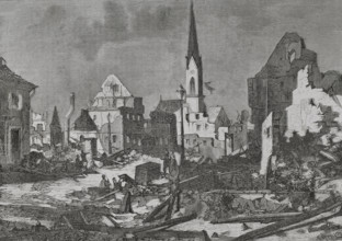 Franco-Prussian War (1870-71): The main street in Kehl after bombardment by French artillery, 1870.  Creator: Tomás Carlos Capuz.