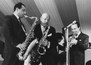 Pat Halcox, Bud Freeman, Chris Barber, Manchester Jazz Festival, 1963. Creator: Brian Foskett.