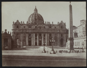 Front facade of St. Peter's Basilica, Rome, with obelisk at right, c1858. Creator: Jane Martha St. John.