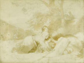Sketch for The artist's portfolio - scene near Oleavano, neighbourhood of Rome, 19th century.  Creator: Penry Williams.