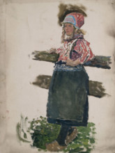 Study of a Dutch girl leaning against a fence, (Marken), mid-late 1870s. Creator: George Clausen.