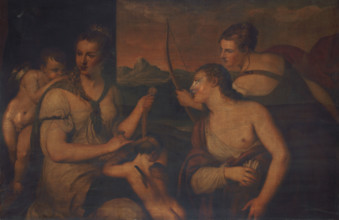Copy of  Titian's 'The Binding of Cupid'; Original in the Galleria Borghese, Rome, (19th century?). Creator: Unknown.