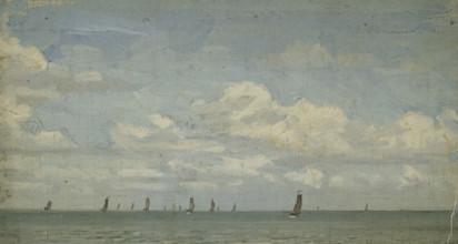 Study of sailing boats on the sea, (Holland), mid-late 1870s. Creator: George Clausen.