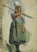 Study of a young girl carrying a pole, (Marken), mid-late 1870s. Creator: George Clausen.