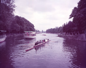 May "bumps" race on the Thames near Folly Bridge, Oxford, c1955.   Creator: Arthur Charles Kirby Ware.