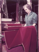 Weaving velvet for the coronation robe, Braintree, Essex, c1953.  Creator: Arthur Charles Kirby Ware.