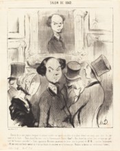 Charmé de se voir exposé, l'original ici présent conduit son épouse au salon..., 1841.  Creator: Honore Daumier.
