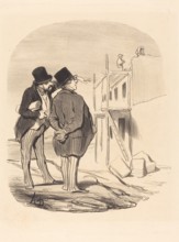 Two men amid ruins, 19th century. Creator: Honore Daumier.