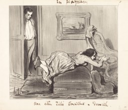 Une élève zélée travaillant à domicile, 1847. Creator: Honore Daumier.