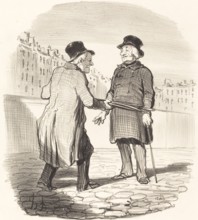- Je vous arrête, mauvais sujet .... je parie que vous allez faire votre cour aux dames!.., 1852. Creator: Honore Daumier.