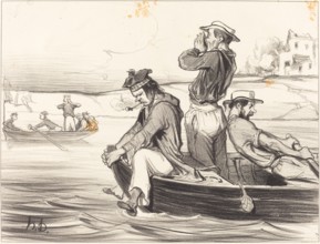 Les Canotiers Parisiens. Une rencontre en pleine eau, 1843.  Creator: Honore Daumier.