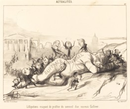 Lilliputiens essayant de profiter du sommeil..., 1850. Creator: Honore Daumier.