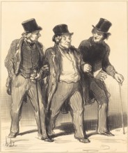 Il me semble que j'aperçois là-bas un petit chien qui n'est pas muselé!..., 1852.  Creator: Honore Daumier.