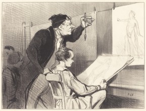 Mission pénible et délicate du professeur de dessin..., 1846. Creator: Honore Daumier.