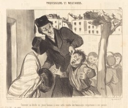 Comment on décide un jeune homme à venir enfin rendre ses hommages respectuex à se parens, 1846. Creator: Honore Daumier.