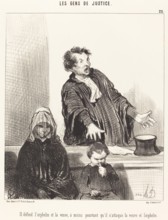 Il défend l'orphelin et la veuve, à moins pourtant qu'il n'attaque la veuve et l'orphelin, 1846.  Creator: Honore Daumier.