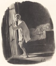 - Je crois que j'ai entendu chanter un hibou... qu'est-ce que ça peut bien m'annoncer?.., 1847. Creator: Honore Daumier.