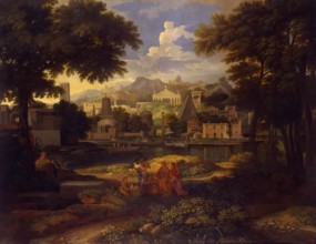 Landscape with Moses Saved from the Nile, 1650. Creator: Etienne Allegrain.