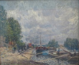 Barges at Billancourt, 1877. Creator: Alfred Sisley.