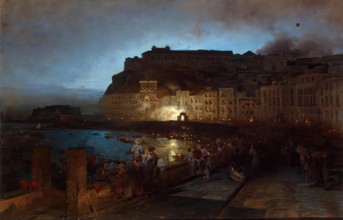 Fireworks in Naples, 1875. Creator: Oswald Achenbach.