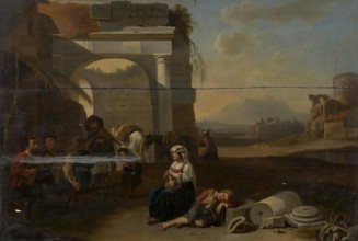Italian landscape with peasants resting by ruins, 1670. Creator: Laureys Goubau.