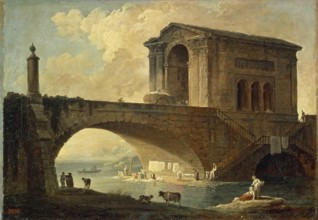 Landscape with a Stone Bridge, 1780. Creator: Hubert Robert.