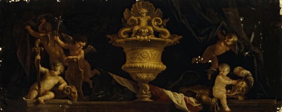 Decorative Panel ''Trophies and Cupids", 1650. Creator: Filippo Lauri.