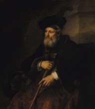 Seated old man with a cane in fanciful costume, 1645. Creator: Rembrandt Harmensz van Rijn.