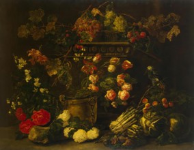 Still Life with Flowers, Fruit and Parrot, 1650. Creator: Jan Fyt.