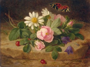 Bouquet of Flowers with a Butterfly, 1850. Creator: Josef Lauer.