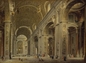 Interior of St Peter's Cathedral in Rome, 1750. Creator: Giovanni Paolo Panini.