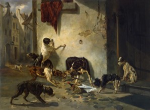 Dog Carrying Dinner to its Master (Fable by La Fontaine), 1846. Creator: Joseph Stevens.
