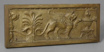 Cast of a fragment of a frieze depicting a Griffin and Candelabrum, late 18th cent-(early 19th cent? Creator: Unknown.