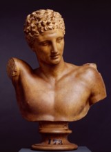Cast of Bust of Hermes, (from the group 'Hermes with the Infant Dionysus'), (c350-330 BC), c1880s. Creator: D Brucciani & Co.