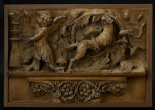 Cast of lost frieze (?) from Aula Regia mounted over cast of scrolls and flowers. Creator: Unknown.