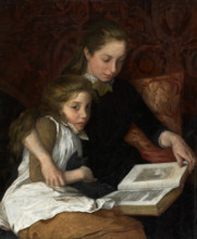 Two girls reading, early 20th century. Creator: Arthur George Walker.