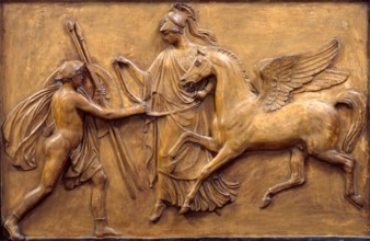 Minerva bringing Pegasus to Bellerophon, before 1866. Creator: John Gibson.