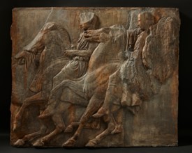 Cast of slab of riders from North frieze of Parthenon (figures 106-108, Slab XXXIX..., 19th century. Creator: Unknown.