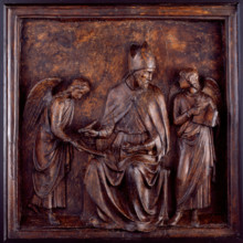Cast of a bronze panel depicting St Augustine with two angels...Duomo, Florence), 19th century? Creator: Unknown.