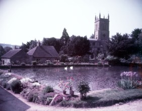 Millpond and church, Blockley, Gloucestershire, c1955. Creator: Arthur Charles Kirby Ware.