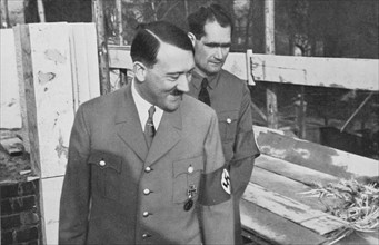 Hitler and Hess visiting the building site of Hitler's house in Munich