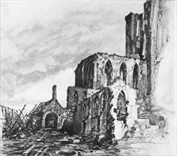 Dessin d'Hitler, Ruines d'un cloîtres à Messines, 1917