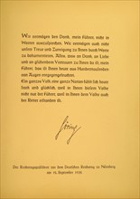 Préface de l'ouvrage sur Adolf Hitler, Editions Cigaretten-Bilderdienst, Hamboug-Bahrenfeld (1936)