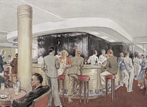 En 1939, le bar des deuxièmes classes du paquebot Pasteur, décoré par Gicquel. Le paquebot Pasteur,
