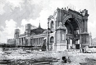 Vue en février 1900, des travaux de construction du Grand Palais pour Exposition universelle de